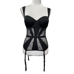 EUC – Venus Black Lace Longline Underwire Bustier w/Garter Straps